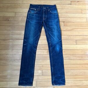 Nudie Jeans Co Mens Grim Tim Dry Orange 28x34 Blue Denim Button Fly Jeans